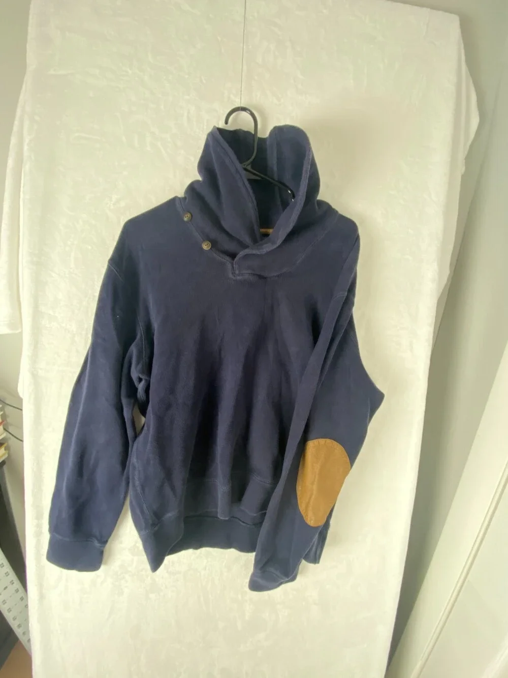 VTG Polo Ralph Lauren Sweater Mens Large Navy Faux Suede Elbow Patch Pullover